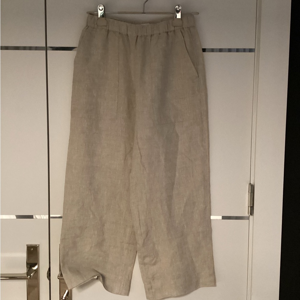 Little Moon Neutral Tan Linen Elastic-Waist Chinos